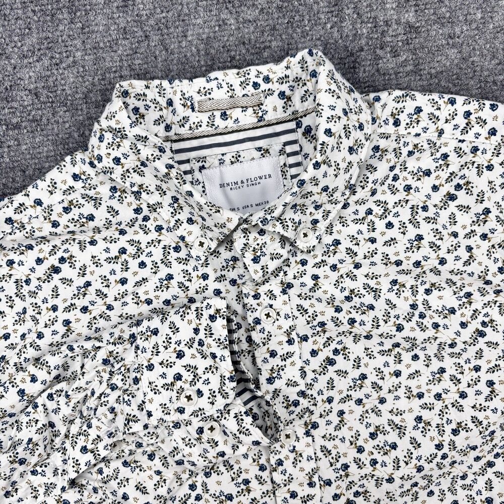 Denim & Flower Ricky Singh Men's S Floral Button Down 100% Cotton Shirt